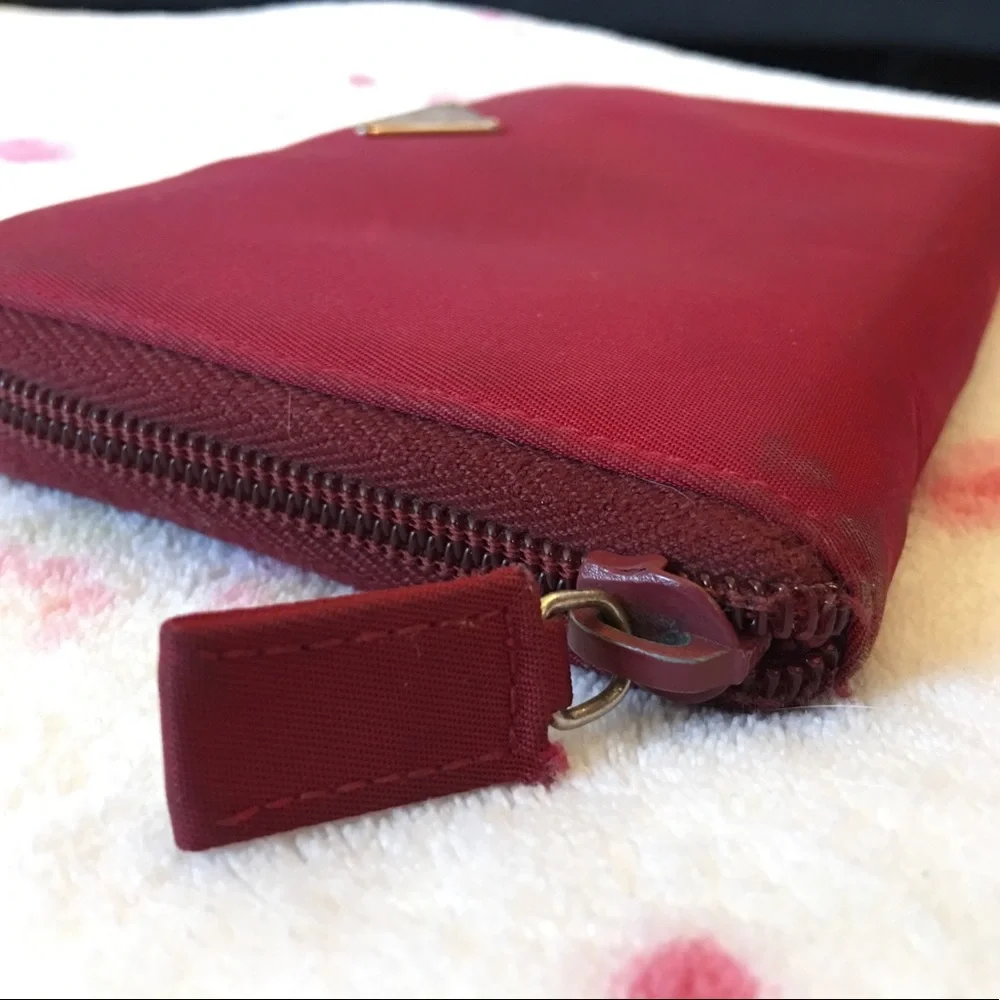 Prada Red Zip-Around Wallet with Gold Logo